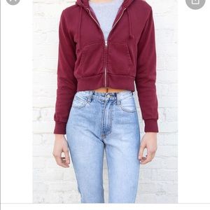 NWT Brandy Melville burgundy Cropped Hoodie. ONE SIZE